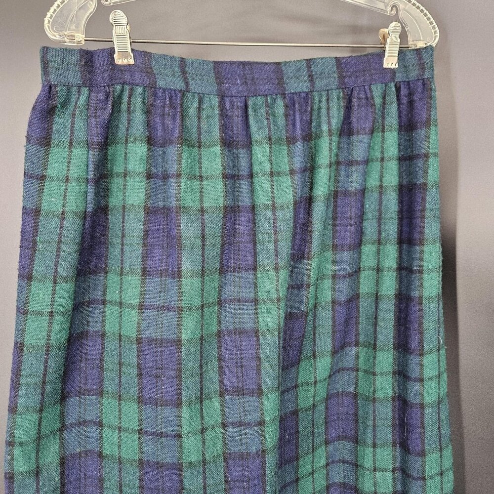 Vintage Parsons Place Wrap Skirt 16 Green Plaid Long Maxi Fringe Button A-Line - Picture 5 of 8